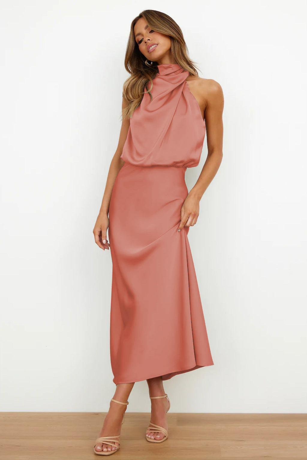 Valeria - Long Satin Dress with Neckline