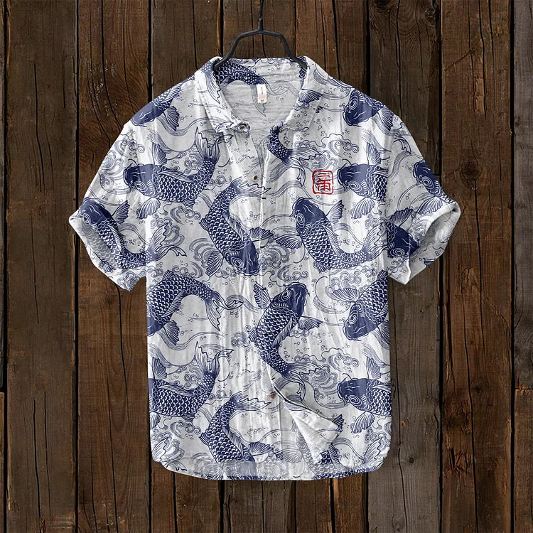 Liam - Fish Art Linen Shirt