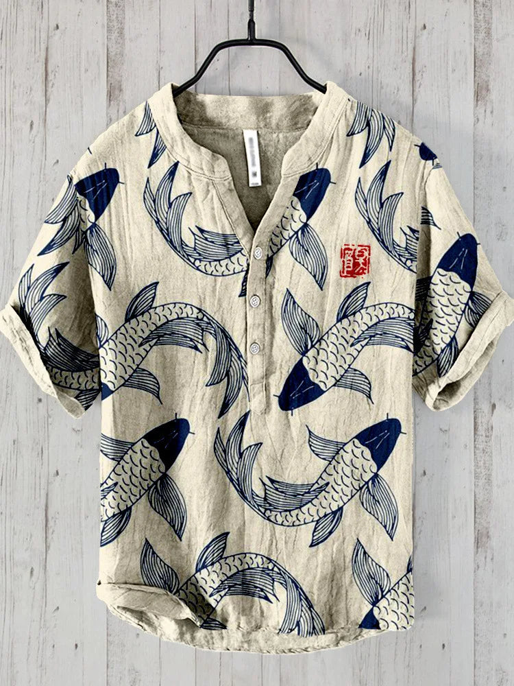 Liam - Fish Art Linen Shirt