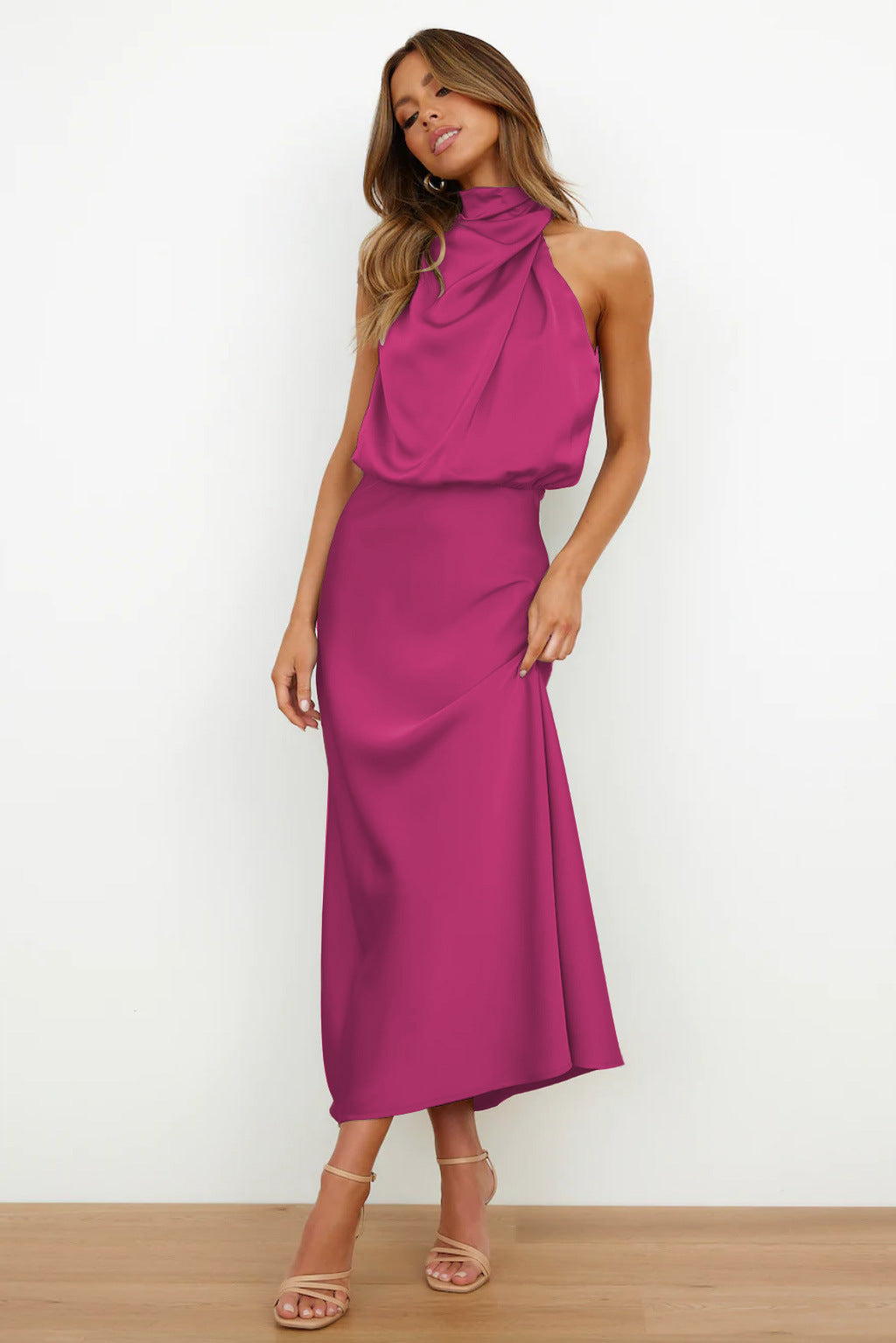 Valeria - Long Satin Dress with Neckline