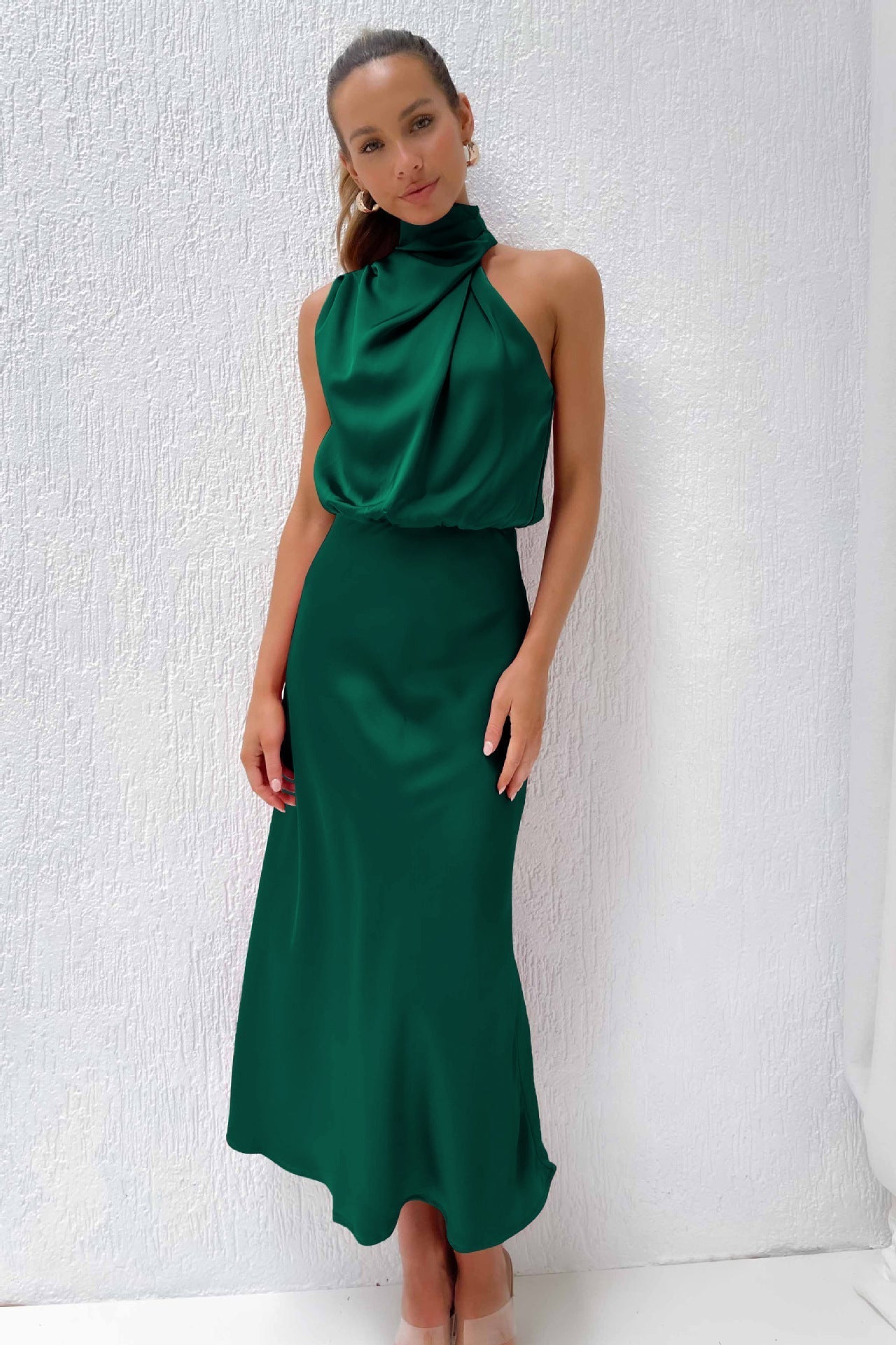 Valeria - Long Satin Dress with Neckline