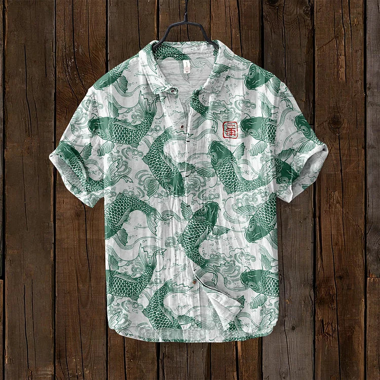 Liam - Fish Art Linen Shirt