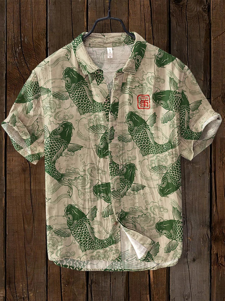 Liam - Fish Art Linen Shirt