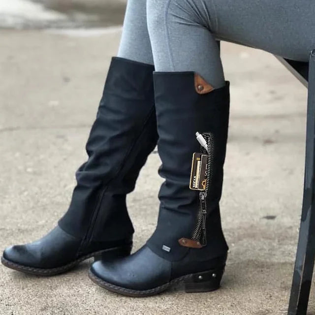 Kirsten | Vintage Knee-High Boots With Zipper Pocket