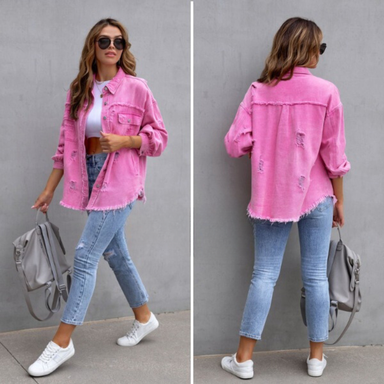 Alicia- Ripped oversized denim jacket