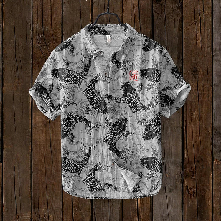 Liam - Fish Art Linen Shirt