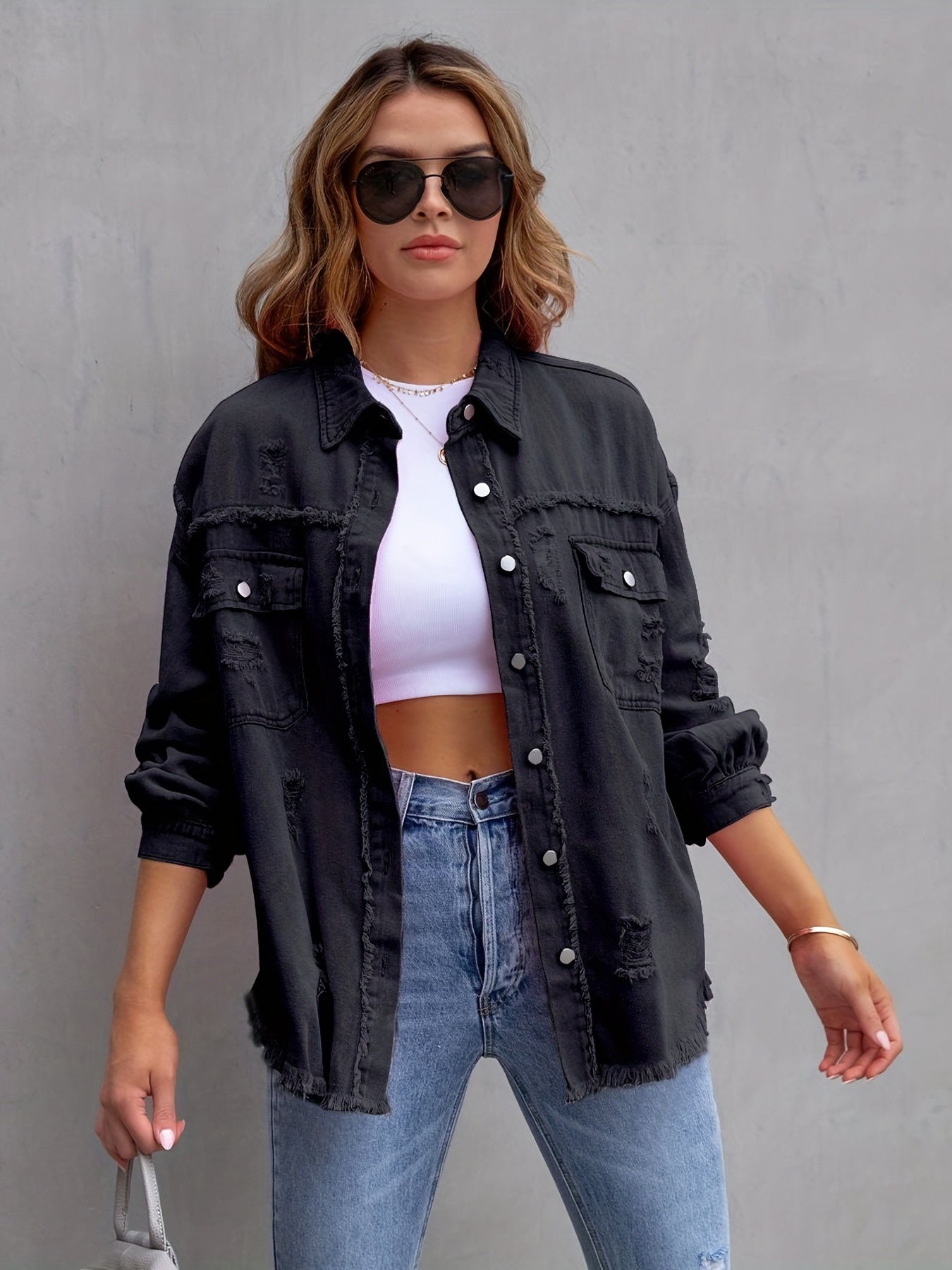 Alicia - Ripped oversized denimjacket